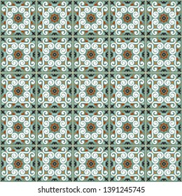 Talavera pattern. Azulejos portugal. Turkish ornament. Moroccan tile mosaic. Spanish porcelain. Ceramic tableware, folk print. Asian pottery. Ethnic background. Mediterranean  wallpaper. Art Deco.