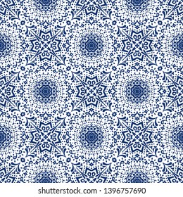 Talavera pattern. Azulejos portugal. Turkish ornament. Moroccan tile mosaic. Spanish porcelain. Ceramic tableware, folk print. Asian pottery. Ethnic background. Mediterranean seamless wallpaper.
