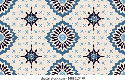 Talavera pattern. Azulejos portugal. Turkish ornament. Moroccan tile mosaic. Spanish porcelain. Ceramic tableware, folk print. Asian pottery. Ethnic background. Mediterranean wallpaper. Art Deco.