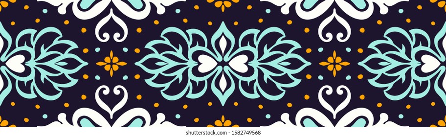Talavera pattern. Azulejos portugal. Turkish ornament. Moroccan tile mosaic. Spanish porcelain. Ceramic tableware, folk print. Asian pottery. Ethnic background. Mediterranean wallpaper. Art Deco.