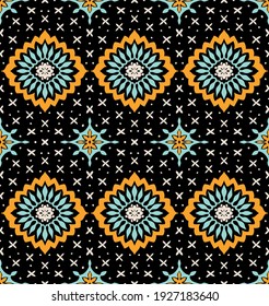 Talavera pattern. Azulejos portugal. Turkish ornament. Moroccan tile mosaic. Spanish porcelain. Ceramic tableware, folk print. Asian pottery. Ethnic background. Mediterranean wallpaper. Art Deco.