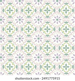 Talavera pattern. Azulejos portugal. Turkish ornament. Moroccan tile mosaic. Spanish porcelain. Ceramic tableware, folk print. Spanish pottery. Ethnic pastel green spring tile pattern