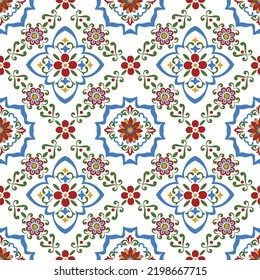 Talavera pattern. blue Azulejos portugal. Turkish ornament. Moroccan tile mosaic. Spanish porcelain. Ceramic tableware, folk print. Spanish pottery. Ethnic background. 