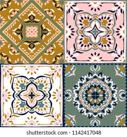 Talavera pattern.  Indian patchwork. Azulejos portugal. Turkish ornament. Moroccan tile mosaic. Ceramic tableware, folk print. Spanish pottery. Ethnic background. Mediterranean seamless  wallpaper.