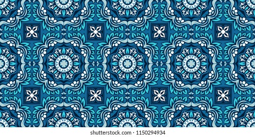 Talavera pattern.  Indian patchwork. Azulejos portugal. Turkish ornament. Moroccan tile mosaic. Ceramic tableware, folk print. Spanish pottery. Ethnic background. Mediterranean seamless  wallpaper.