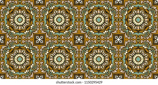 Talavera pattern.  Indian patchwork. Azulejos portugal. Turkish ornament. Moroccan tile mosaic. Ceramic tableware, folk print. Spanish pottery. Ethnic background. Mediterranean seamless  wallpaper.