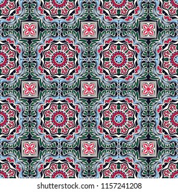 Talavera pattern.  Indian patchwork. Azulejos portugal. Turkish ornament. Moroccan tile mosaic. Ceramic tableware, folk print. Spanish pottery. Ethnic background. Mediterranean seamless  wallpaper.