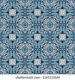 Talavera pattern.  Indian patchwork. Azulejos portugal. Turkish ornament. Moroccan tile mosaic. Ceramic tableware, folk print. Spanish pottery. Ethnic background. Mediterranean seamless  wallpaper.