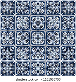 Talavera pattern.  Indian patchwork. Azulejos portugal. Turkish ornament. Moroccan tile mosaic. Ceramic tableware, folk print. Spanish pottery. Ethnic background. Mediterranean seamless  wallpaper.