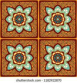 Talavera pattern.  Indian patchwork. Azulejos portugal. Turkish ornament. Moroccan tile mosaic. Ceramic tableware, folk print. Spanish pottery. Ethnic background. Mediterranean seamless  wallpaper.