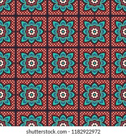Talavera pattern.  Indian patchwork. Azulejos portugal. Turkish ornament. Moroccan tile mosaic. Ceramic tableware, folk print. Spanish pottery. Ethnic background. Mediterranean seamless  wallpaper.
