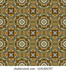 Talavera pattern.  Indian patchwork. Azulejos portugal. Turkish ornament. Moroccan tile mosaic. Ceramic tableware, folk print. Spanish pottery. Ethnic background. Mediterranean seamless  wallpaper.