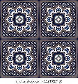Talavera pattern.  Indian patchwork. Azulejos portugal. Turkish ornament. Moroccan tile mosaic. Ceramic tableware, folk print. Spanish pottery. Ethnic background. Mediterranean seamless  wallpaper.