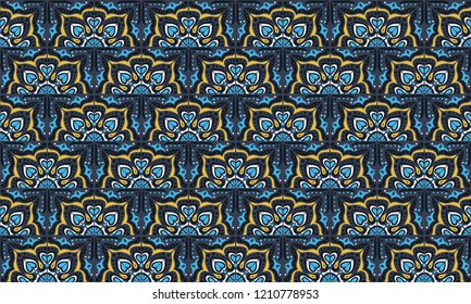 Talavera pattern.  Indian patchwork. Azulejos portugal. Turkish ornament. Moroccan tile mosaic. Ceramic tableware, folk print. Spanish pottery. Ethnic background. Mediterranean seamless  wallpaper.
