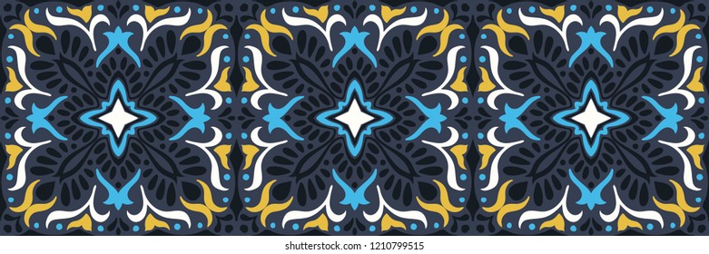 Talavera pattern.  Indian patchwork. Azulejos portugal. Turkish ornament. Moroccan tile mosaic. Ceramic tableware, folk print. Spanish pottery. Ethnic background. Mediterranean seamless  wallpaper.
