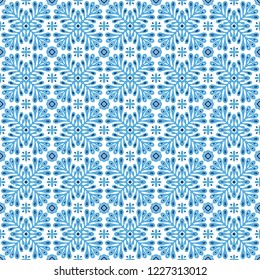 Talavera pattern. Indian patchwork. Azulejos portugal. Turkish ornament. Moroccan tile mosaic. Ceramic tableware, folk print. Spanish pottery. Ethnic background. Mediterranean seamless wallpaper.