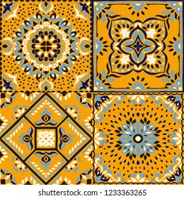 Talavera pattern. Indian patchwork. Azulejos portugal. Turkish ornament. Moroccan tile mosaic. Ceramic tableware, folk print. Spanish pottery. Ethnic background. Mediterranean seamless wallpaper.