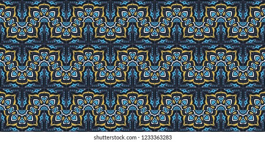 Talavera pattern. Indian patchwork. Azulejos portugal. Turkish ornament. Moroccan tile mosaic. Ceramic tableware, folk print. Spanish pottery. Ethnic background. Mediterranean seamless wallpaper.