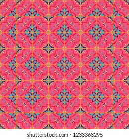 Talavera pattern. Indian patchwork. Azulejos portugal. Turkish ornament. Moroccan tile mosaic. Ceramic tableware, folk print. Spanish pottery. Ethnic background. Mediterranean seamless wallpaper.