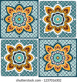 Talavera pattern.  Indian patchwork. Azulejos portugal. Turkish ornament. Moroccan tile mosaic. Ceramic tableware, folk print. Spanish pottery. Ethnic background. Mediterranean seamless  wallpaper.