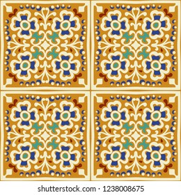Talavera pattern.  Indian patchwork. Azulejos portugal. Turkish ornament. Moroccan tile mosaic. Ceramic tableware, folk print. Spanish pottery. Ethnic background. Mediterranean seamless  wallpaper.