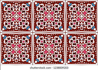 Talavera pattern.  Indian patchwork. Azulejos portugal. Turkish ornament. Moroccan tile mosaic. Ceramic tableware, folk print. Spanish pottery. Ethnic background. Mediterranean seamless  wallpaper.