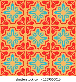Talavera pattern.  Indian patchwork. Azulejos portugal. Turkish ornament. Moroccan tile mosaic. Ceramic tableware, folk print. Spanish pottery. Ethnic background. Mediterranean seamless  wallpaper.