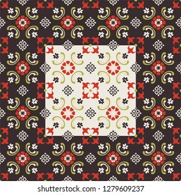 Talavera pattern.  Indian patchwork. Azulejos portugal. Turkish ornament. Moroccan tile mosaic. Ceramic tableware, folk print. Spanish pottery. Ethnic background. Mediterranean seamless  wallpaper.