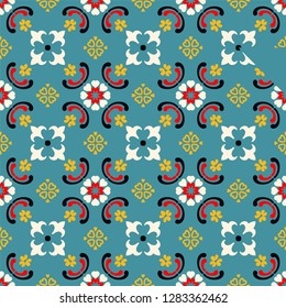 Talavera pattern.  Indian patchwork. Azulejos portugal. Turkish ornament. Moroccan tile mosaic. Ceramic tableware, folk print. Spanish pottery. Ethnic background. Mediterranean seamless  wallpaper.