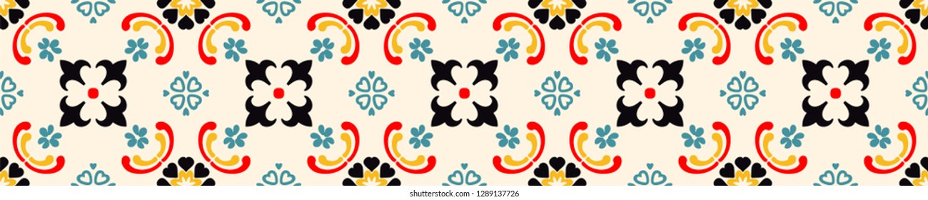 Talavera pattern.  Indian patchwork. Azulejos portugal. Turkish ornament. Moroccan tile mosaic. Ceramic tableware, folk print. Spanish pottery. Ethnic background. Mediterranean seamless  wallpaper.