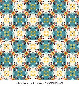 Talavera pattern.  Indian patchwork. Azulejos portugal. Turkish ornament. Moroccan tile mosaic. Ceramic tableware, folk print. Spanish pottery. Ethnic background. Mediterranean seamless  wallpaper.
