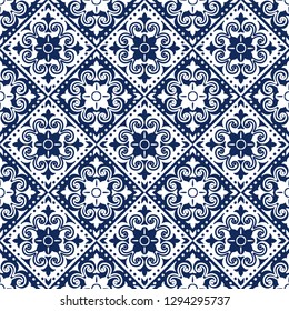 Talavera pattern.  Indian patchwork. Azulejos portugal. Turkish ornament. Moroccan tile mosaic. Ceramic tableware, folk print. Spanish pottery. Ethnic background. Mediterranean seamless  wallpaper.