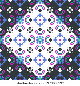 Talavera pattern.  Indian patchwork. Azulejos portugal. Turkish ornament. Moroccan tile mosaic. Ceramic tableware, folk print. Spanish pottery. Ethnic background. Mediterranean seamless  wallpaper.