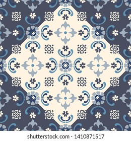 Talavera pattern. Indian patchwork. Azulejos portugal. Turkish ornament. Moroccan tile mosaic. Ceramic tableware, folk print. Spanish pottery. Ethnic background. Mediterranean seamless wallpaper.