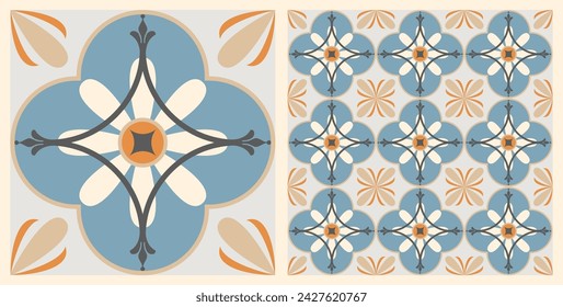 Talavera pattern. Indian patchwork. Azulejos Portugal. Turkish ornament. Moroccan tile mosaic. Ceramic tableware, folk print. Spanish pottery. Ethnic background. Mediterranean seamless wallpaper.