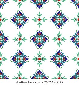 Talavera pattern. Indian patchwork. Azulejos, Portugal. Turkish ornament. Spanish pottery. Ethnic background. Mediterranean seamless wallpaper.