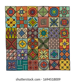 Talavera pattern. Indian patchwork. Turkish ornament. Moroccan tile mosaic. Spanish decoration. Ethnic background. Vector illustration