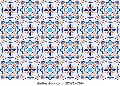 Talavera  seamless  pattern. Ceramic tableware, folk print. Azulejos portugal. Turkish ornament. Moroccan tile mosaic. Spanish porcelain.  Spanish pottery.