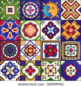 Talavera Set Of 16 Mexican Tiles. Seamless Pattern