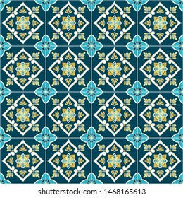 Talavera tile pattern vector seamless with green ornament. Portuguese azulejos, mexican ceramic, spanish, italian sicily majolica. Vintage texture for kitchen wall or bathroom floor.