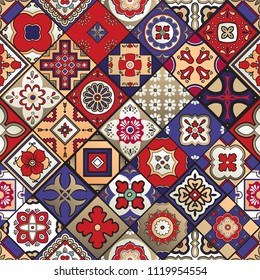 Talavera tile seamless pattern. Spanish motif. Traditional tile design
