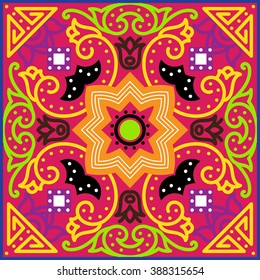 Talavera tile. Vibrant Mexican seamless pattern, originally from Morocco and Lisbon. For fabric, textile, patchwork, flooring and walls