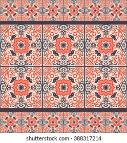 Talavera tile. Vibrant Mexican seamless pattern, originally from Morocco and Lisbon. For fabric, textile, patchwork, flooring and walls