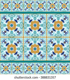 Talavera tile. Vibrant Mexican seamless pattern, originally from Morocco and Lisbon. For fabric, textile, patchwork, flooring and walls