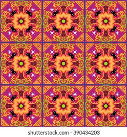 Talavera tile. Vibrant Mexican seamless pattern, originally from Morocco and Lisbon. For fabric, textile, patchwork, flooring and walls