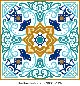 Talavera tile. Vibrant Mexican seamless pattern, originally from Morocco and Lisbon. For fabric, textile, patchwork, flooring and walls