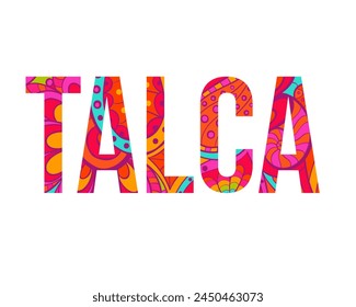 Talca kreatives Stadtnamensdesign gefüllt mit buntem Doodle-Muster