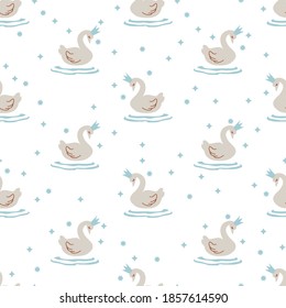 La historia de la princesa Vector de cisne Fantasía gráfica Ilustración Patrón sin inconvenientes para el fondo y el diseño de ropa