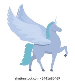 Cuento unicornio icono vector de dibujos animados. Leyenda feliz blazon. Equitación de animales