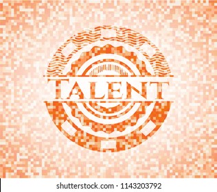Talent abstract emblem, orange mosaic background